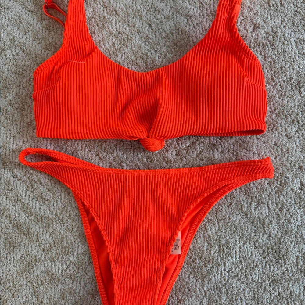 Hollister Neon Orange Ribbed Bikini Set
